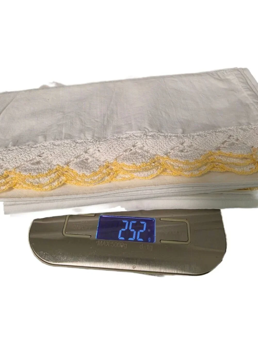 VTG Penney’s White Cotton Percale Pillowcases Handmade Crochet Yellow Lace Pair